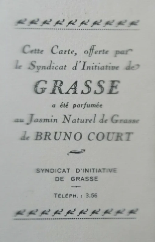 Reverse of a historical Bruno Court perfumed card